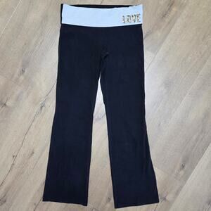 Vtg 2012 Pink Black White Foldover Flare Leg Yoga Active Pants Sequins Y2K L